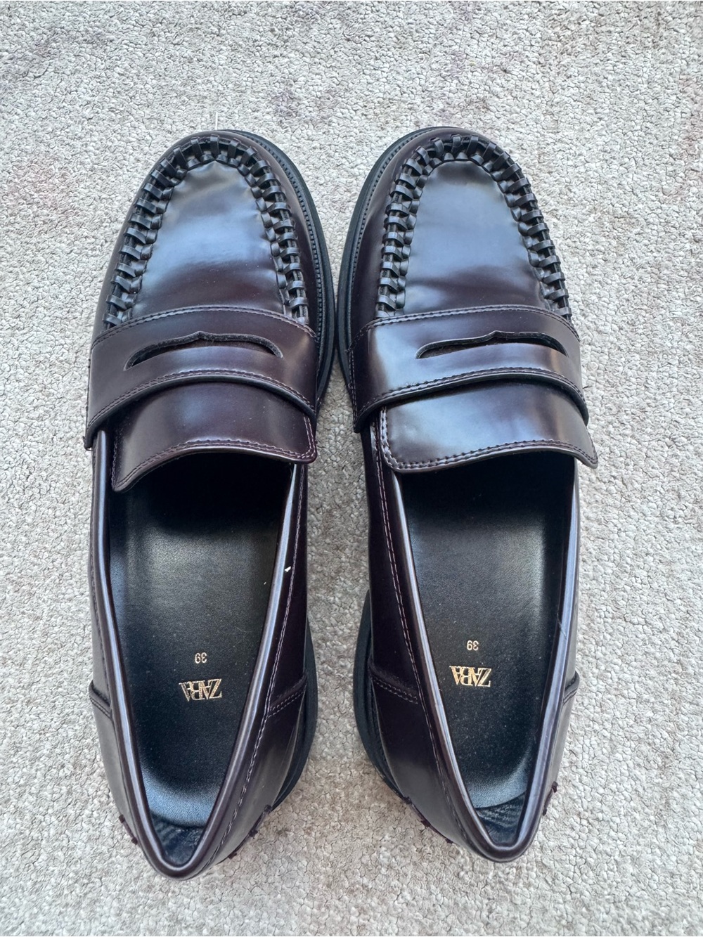 Zara Women’s Dark Burganfy Leather Penny Loafers
